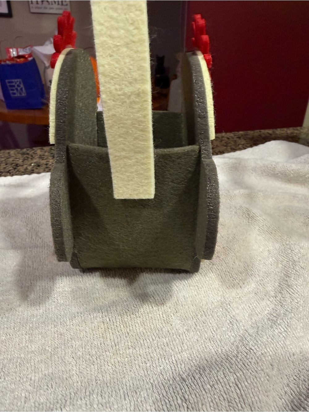 Kids Felt Monkey Treat Bag - Cream, Brown & Red - Picture 3 of 5